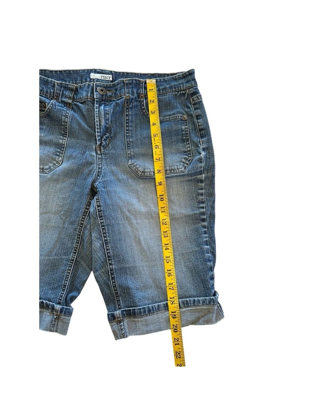 Tint Women's Denim Bermuda Short Cuffed Blue Size 12 5-Pockets Zipper Button - Picture 7 of 15